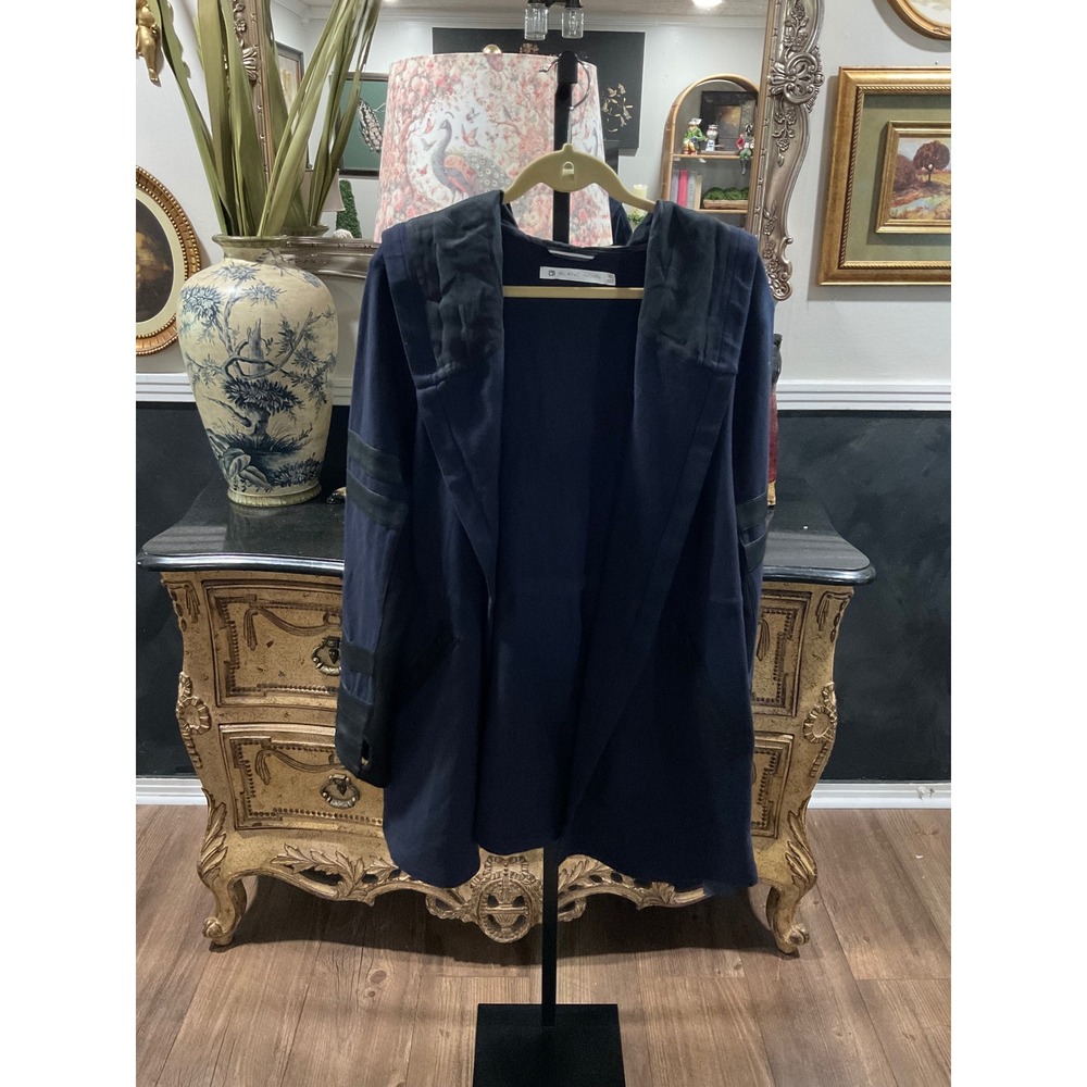 Blanc Noir Maitri Traveler Jacket XL Patriot Blue Black Hooded Open Front Jacket